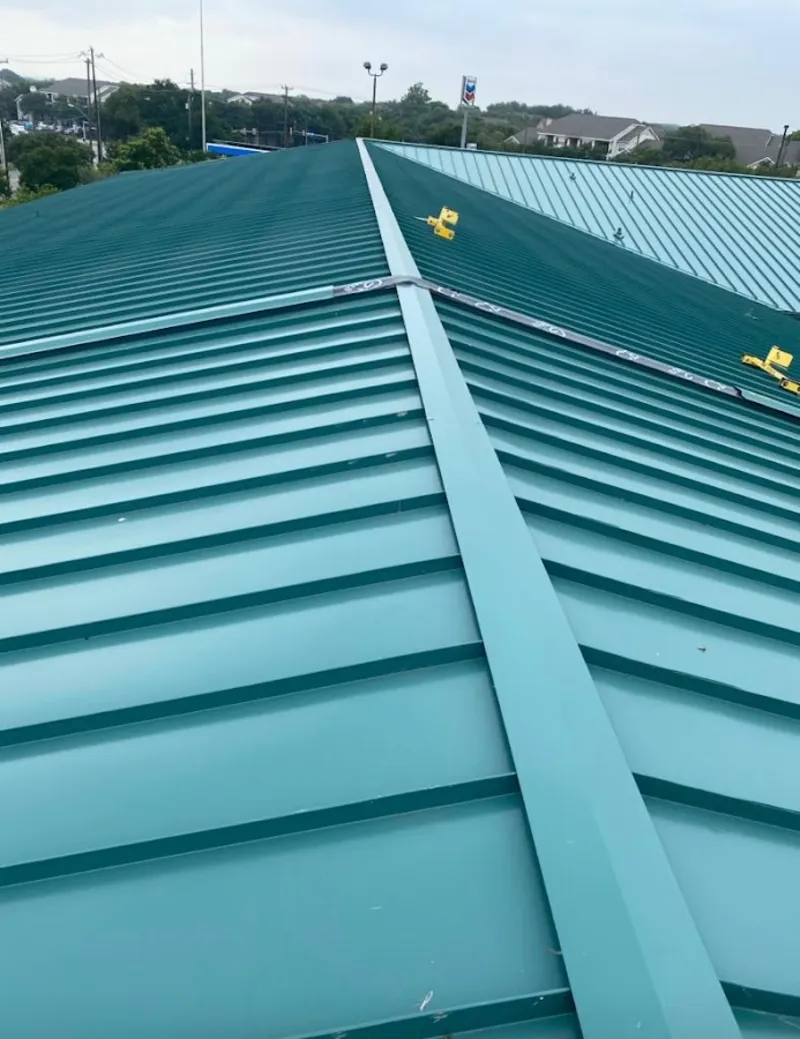 Green commercial metal roof ridge and valley for Metal Roof Repair in Castroville